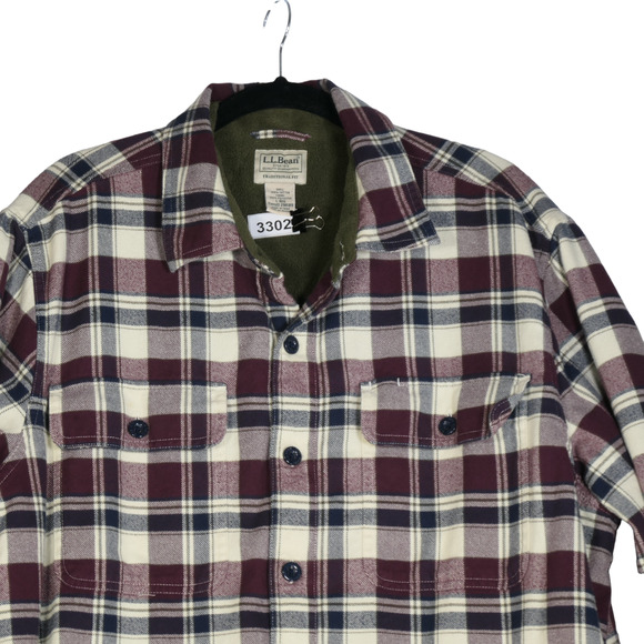 LL Bean Fleece Lined Flannel Shacket Mens Large Flannel Shirt Brown Side Pocket - Picture 2 of 11